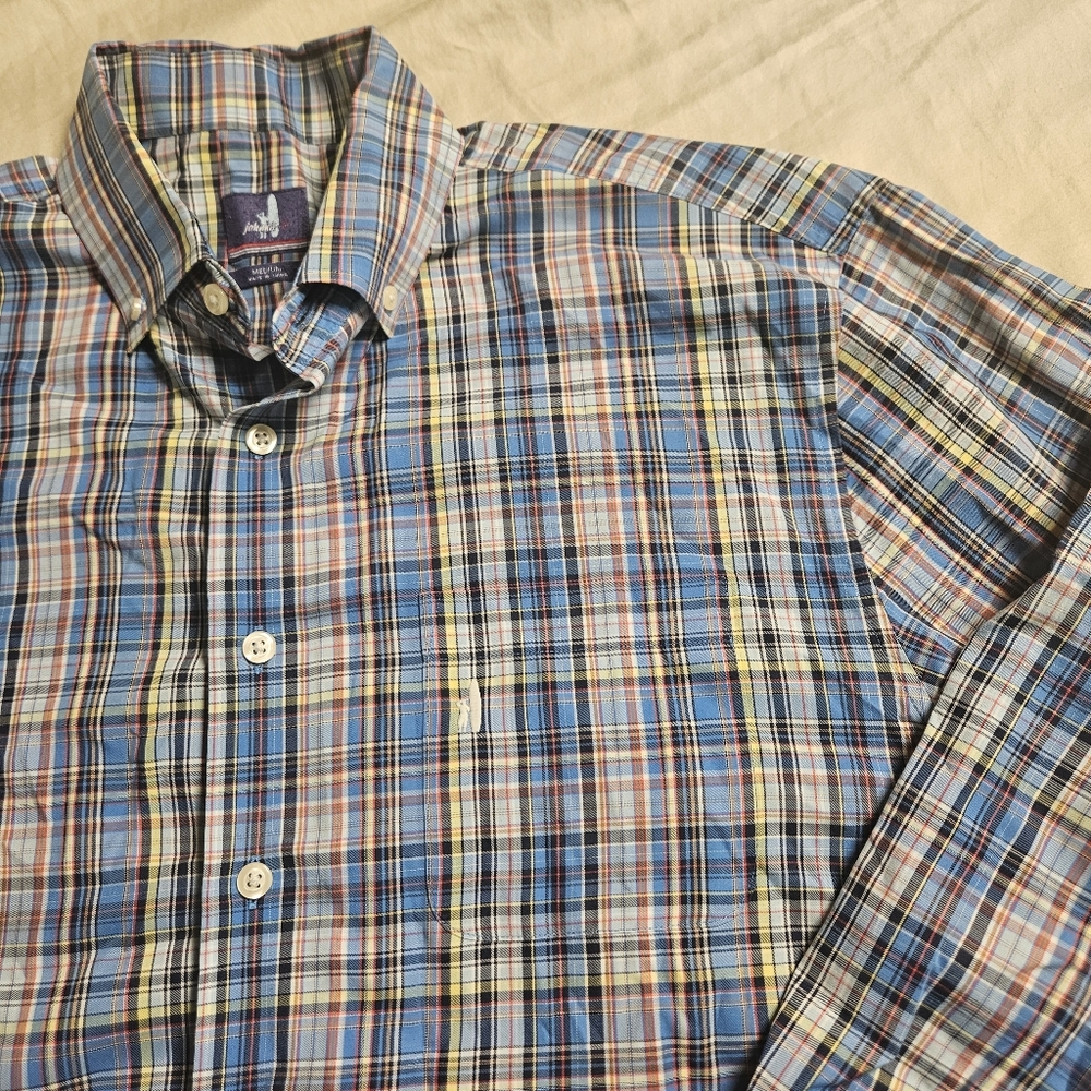 Johnnie-O Men's M Medium Jesse Deep Water Plaid Button Down‎ Shirt Long Sleeve